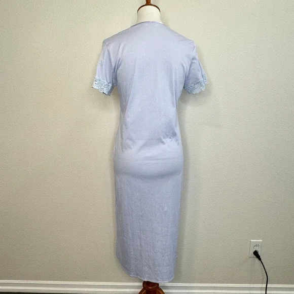 HANRO of Switzerland Nightgown Short Sleeve Lace Trim SM Lavender Quiet Luxury - Picture 7 of 8